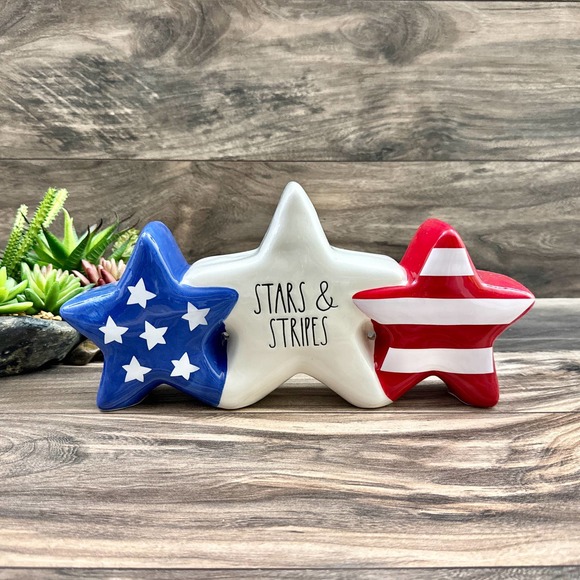 NIB RAE DUNN Ceramic Red White Blue Stars And Stripes Decor Patriotic Holiday - Picture 3 of 7